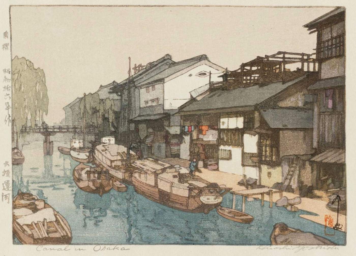 Canal in Osaka woodblock print