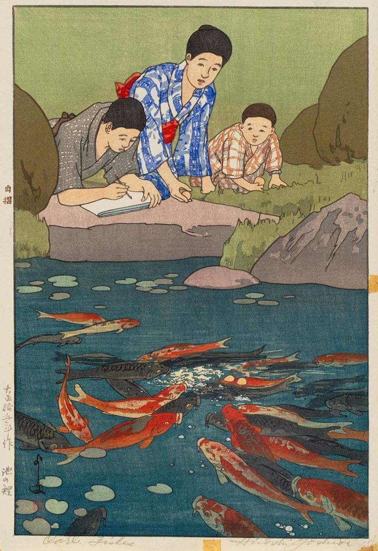 Carp Fishes woodblock print
