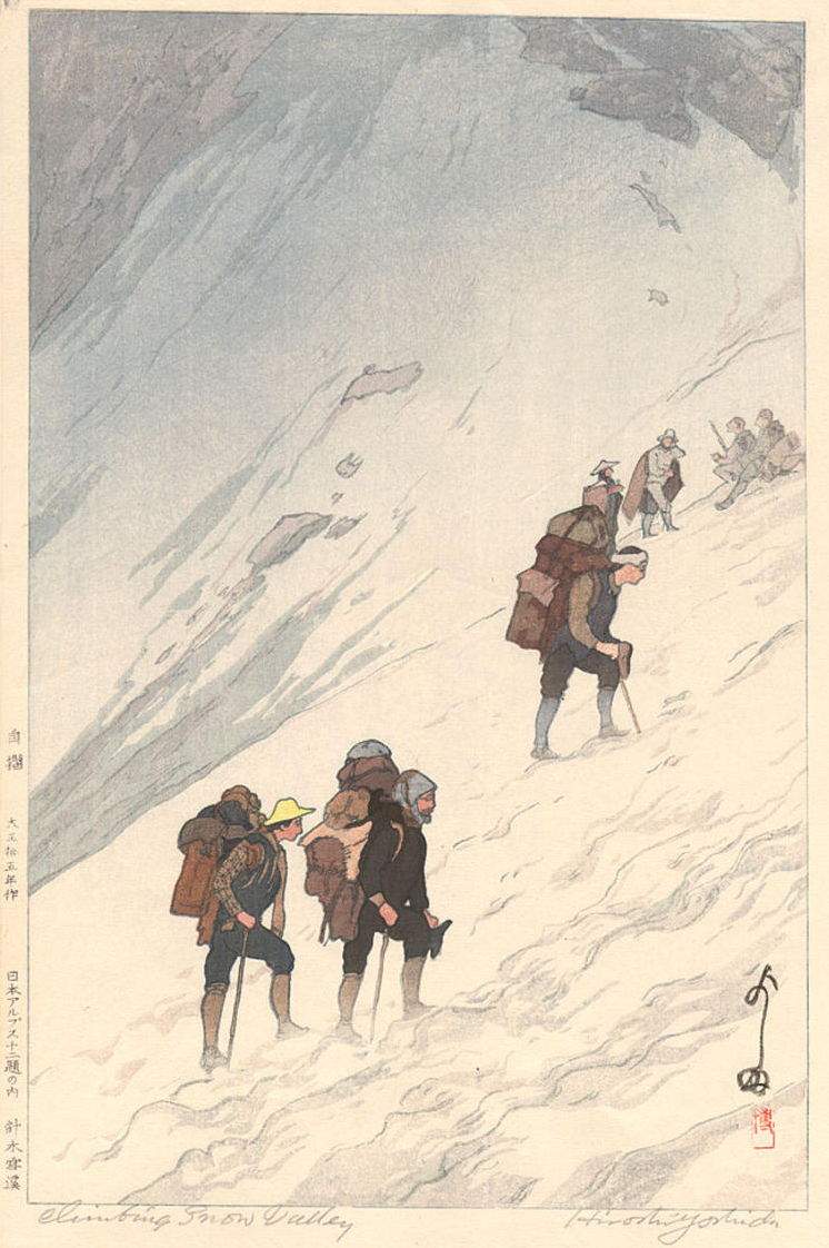 Climbing Snow Valley woodblock print