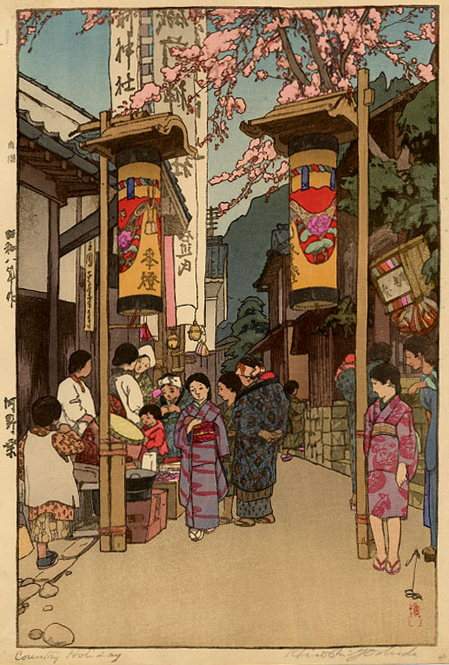 Country Holiday woodblock print