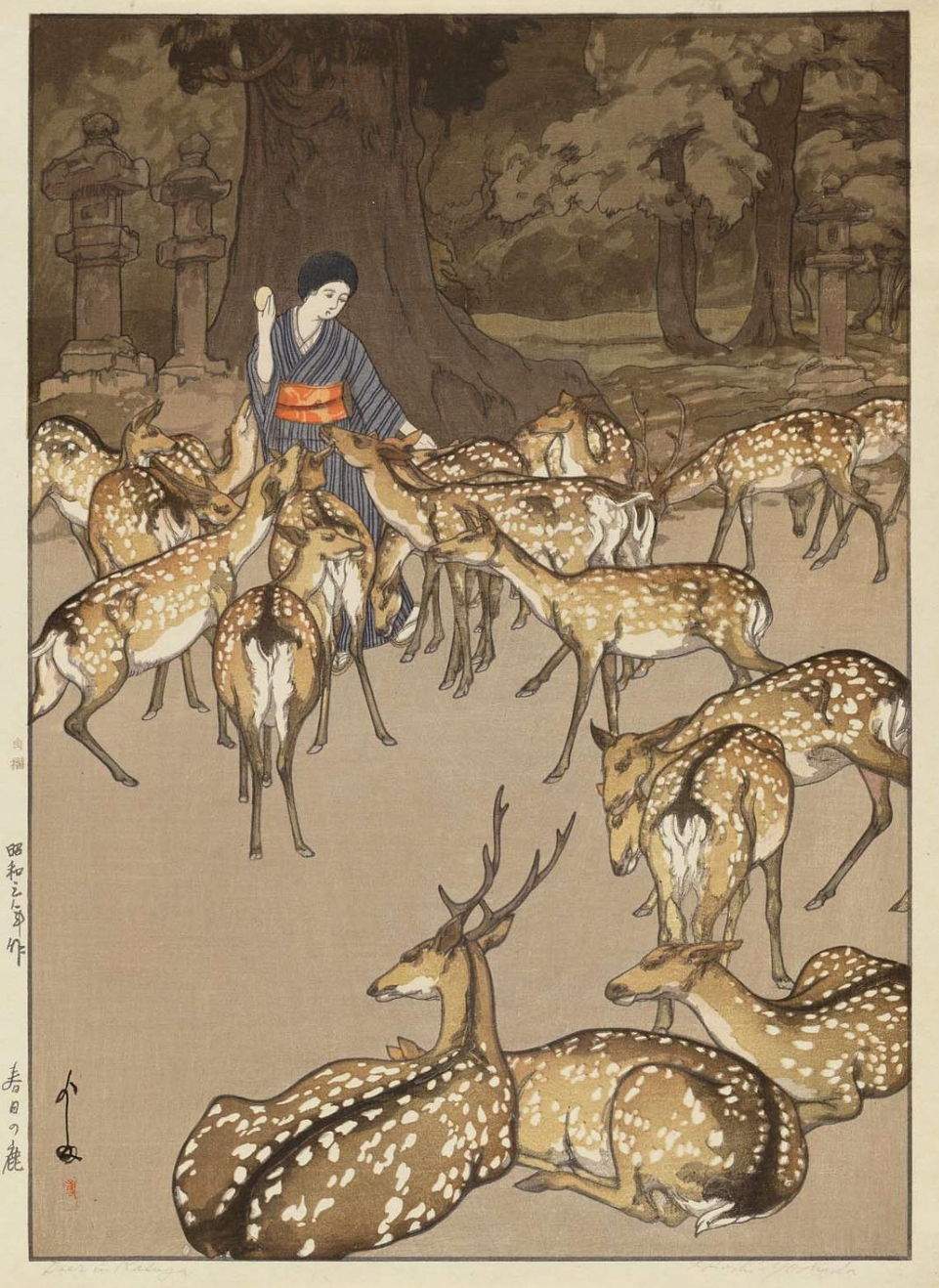 Deer in Kasuga woodblock print