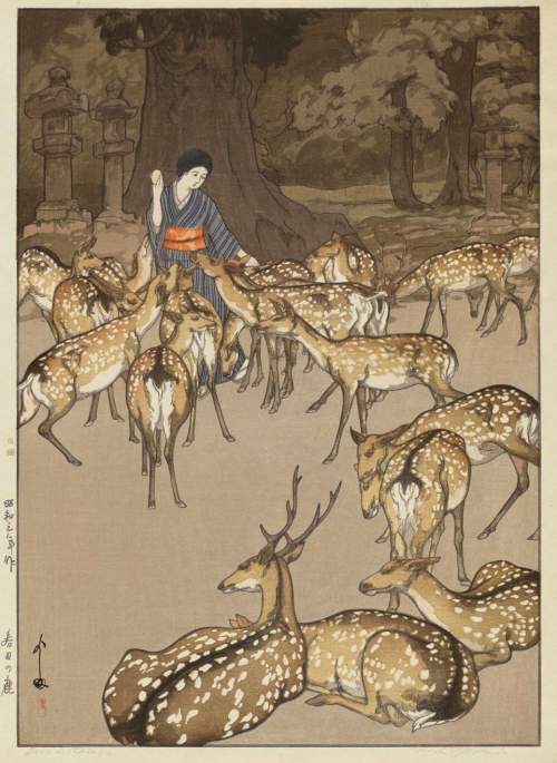 Hiroshi Yoshida - Deer in Kasuga thumbnail