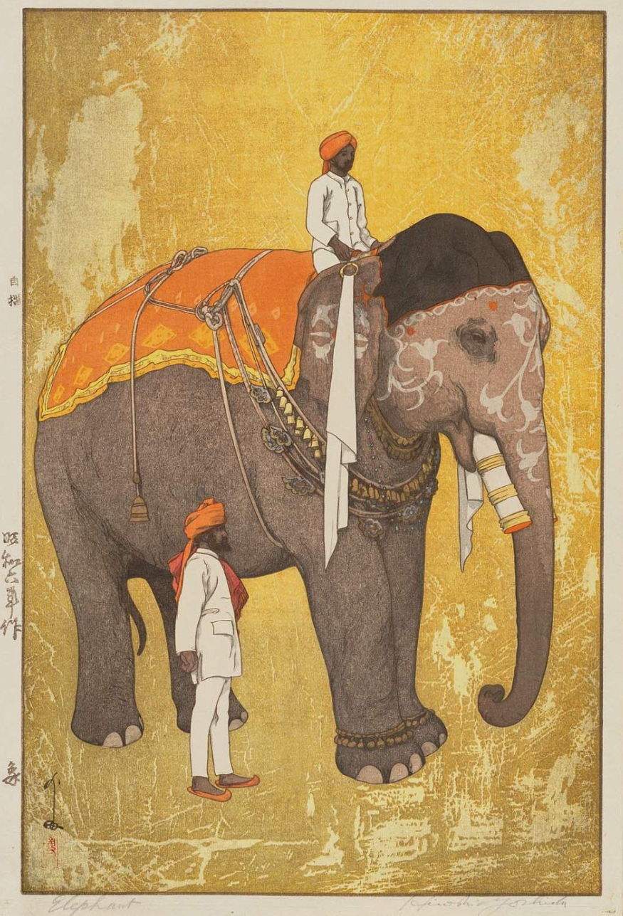 Hiroshi Yoshida “Elephant” 1931 woodblock print