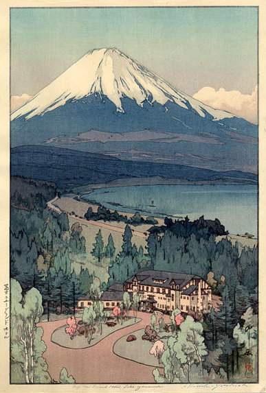 Fuji New Grand Hotel, Lake Yamanaka woodblock print