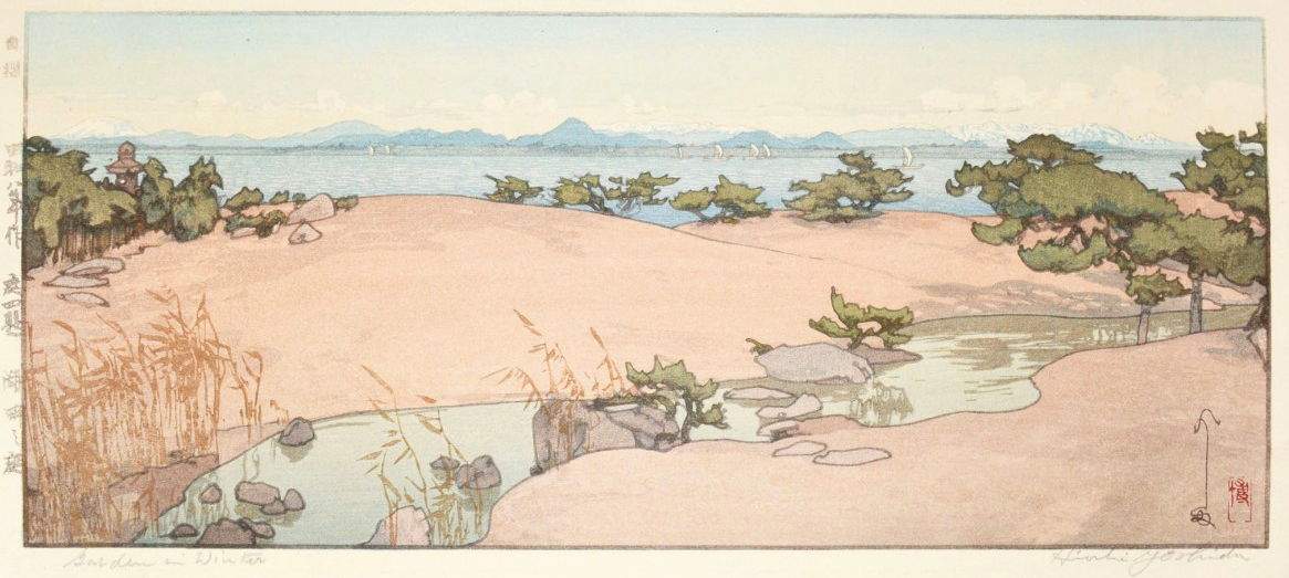A Garden by Biwa Lake woodblock print