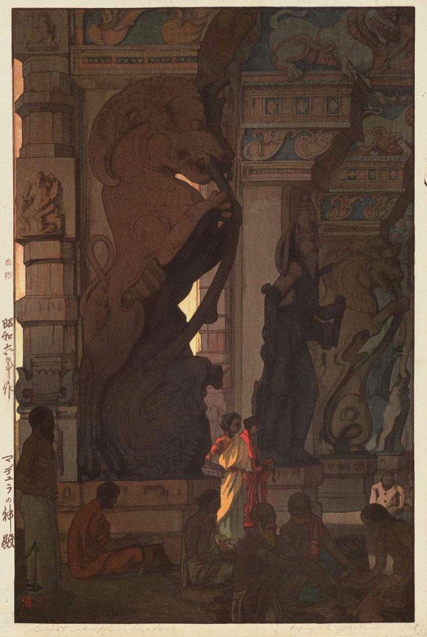 Great Temple in Madura woodblock print