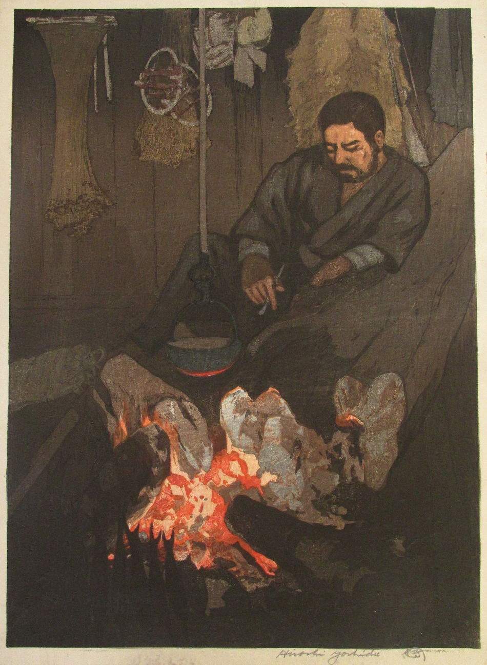 Hiroshi Yoshida “A Hunter's Story” 1922 woodblock print