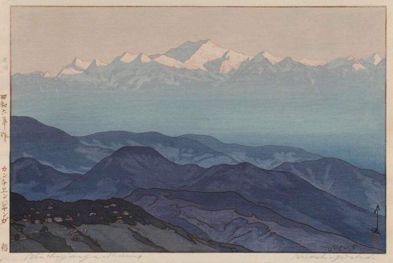 Kanchenjunga - Morning woodblock print