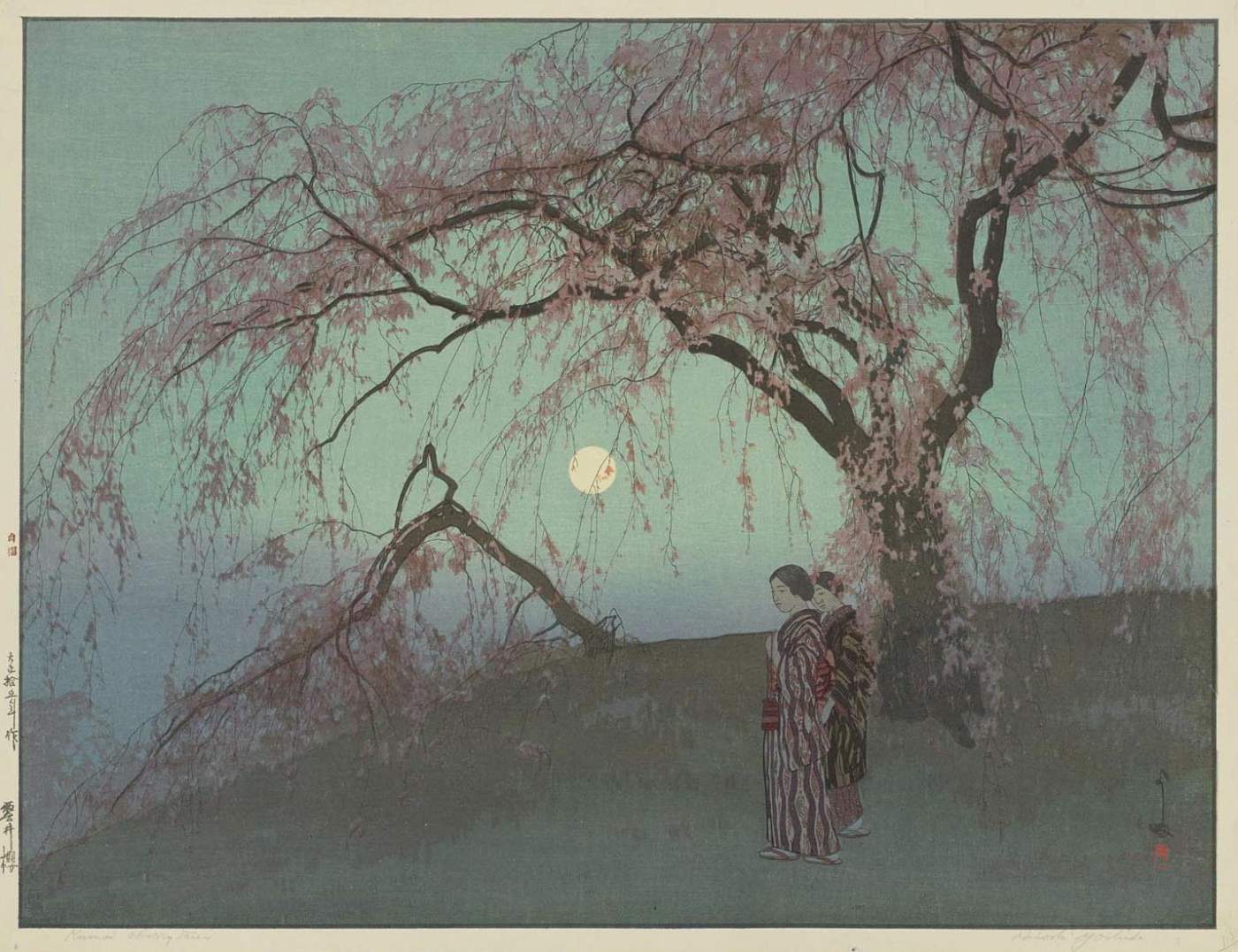 Kumoi Cherry Trees [Evening] woodblock print