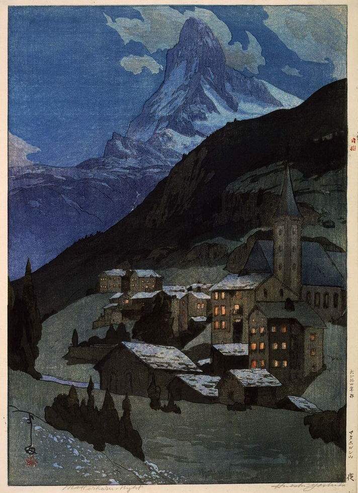 Matterhorn, Night woodblock print
