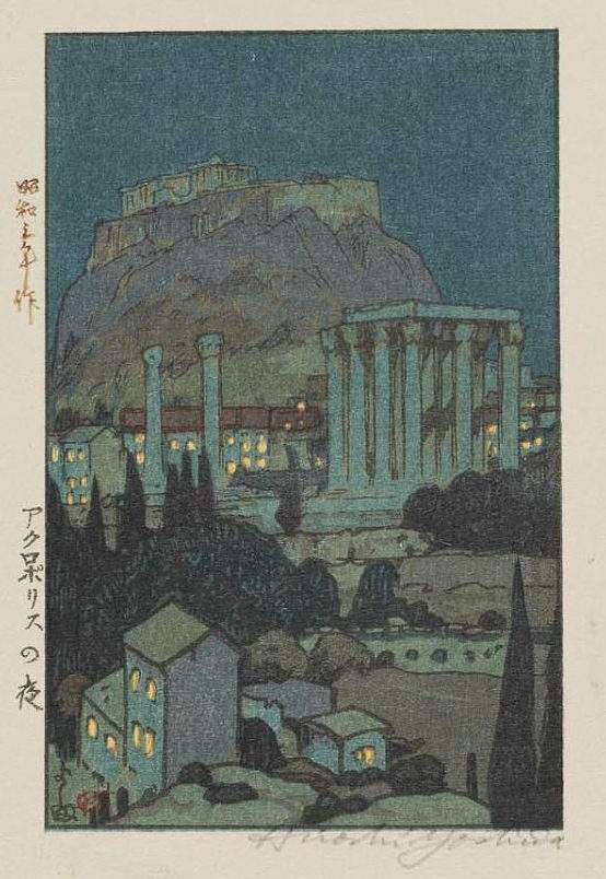 Moonlight - Acropolis woodblock print