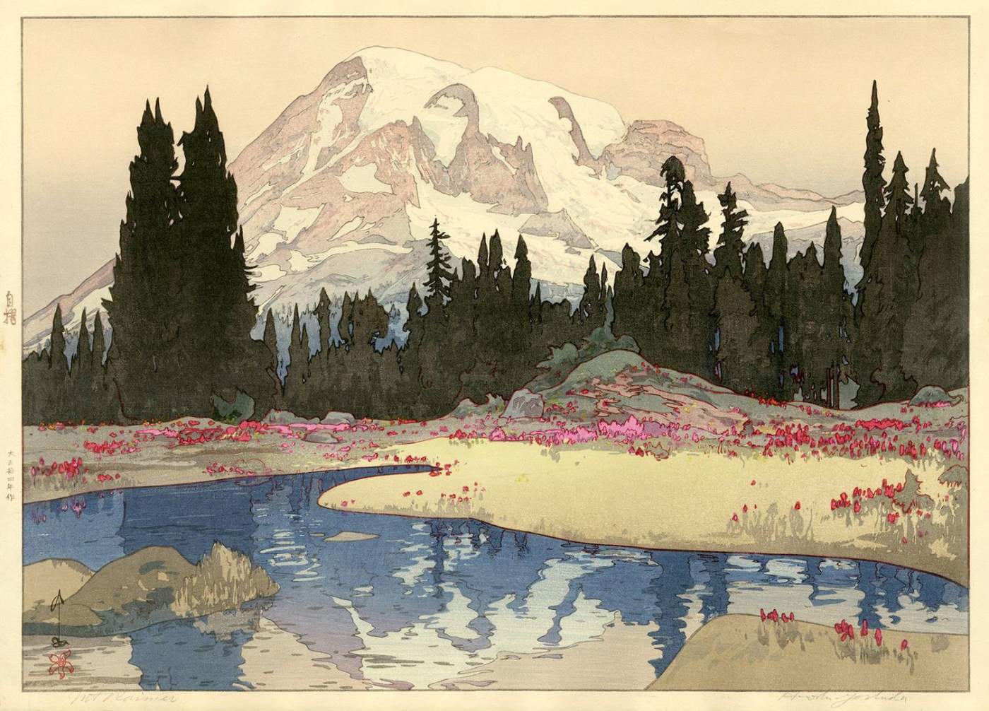 Mt. Rainier woodblock print