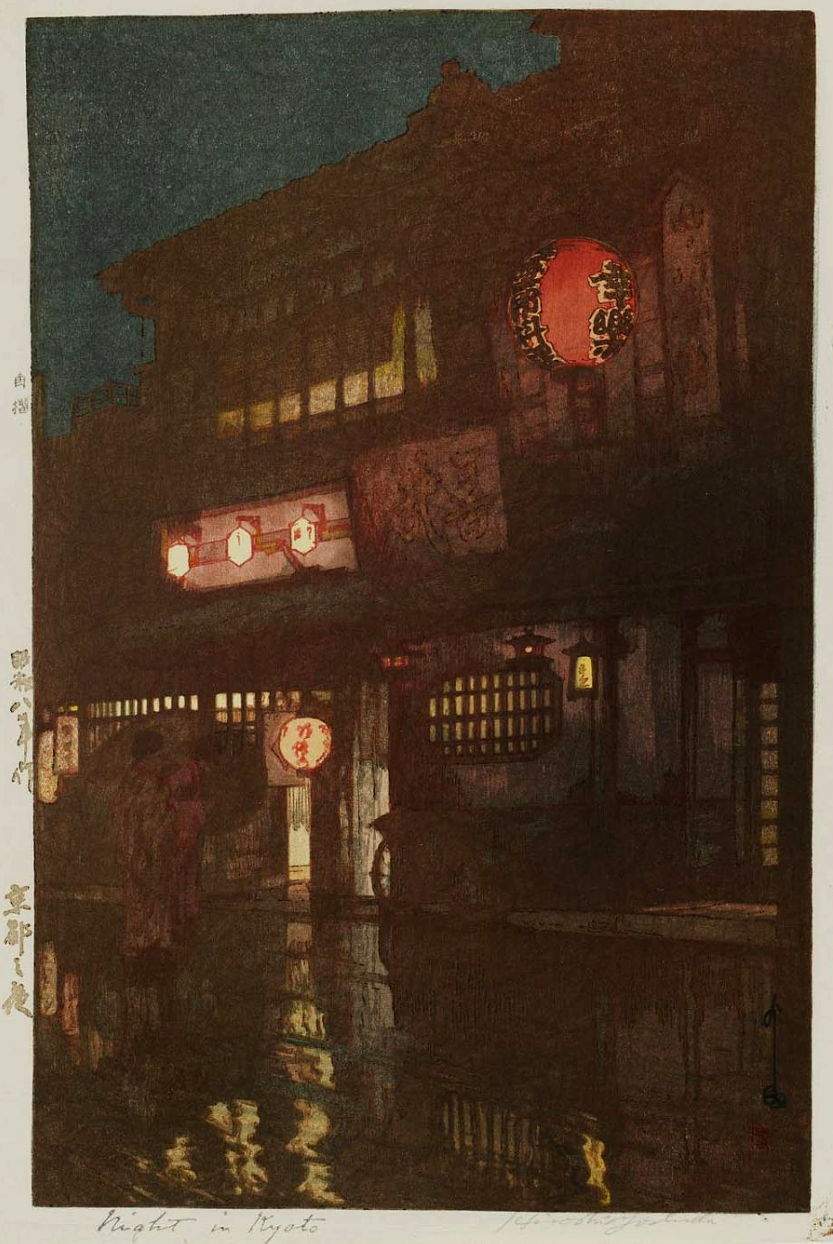 Night in Kyoto woodblock print