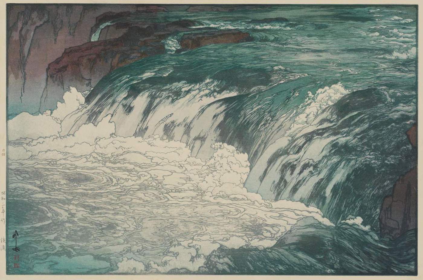 Rapids woodblock print