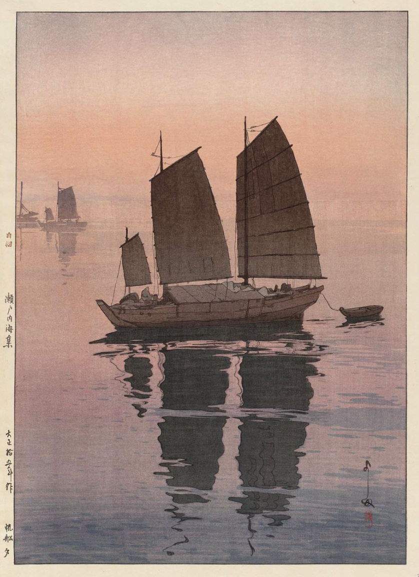 Sailing Boats, Evening woodblock print