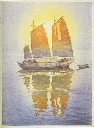 Sailing Boats, Morning woodblock print