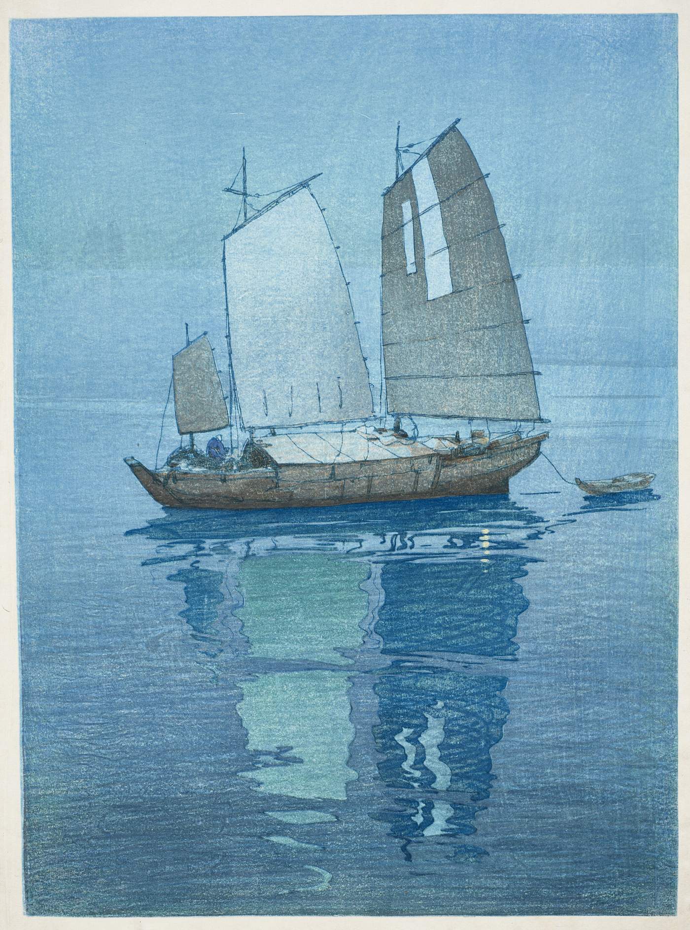 Sailing Boats, Night woodblock print