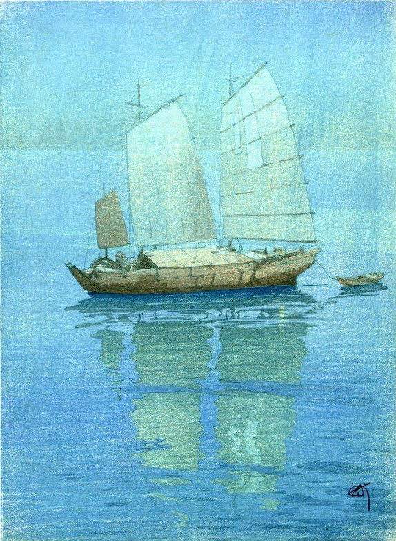 Hiroshi Yoshida “Sailing Boats, Night” 1921 woodblock print