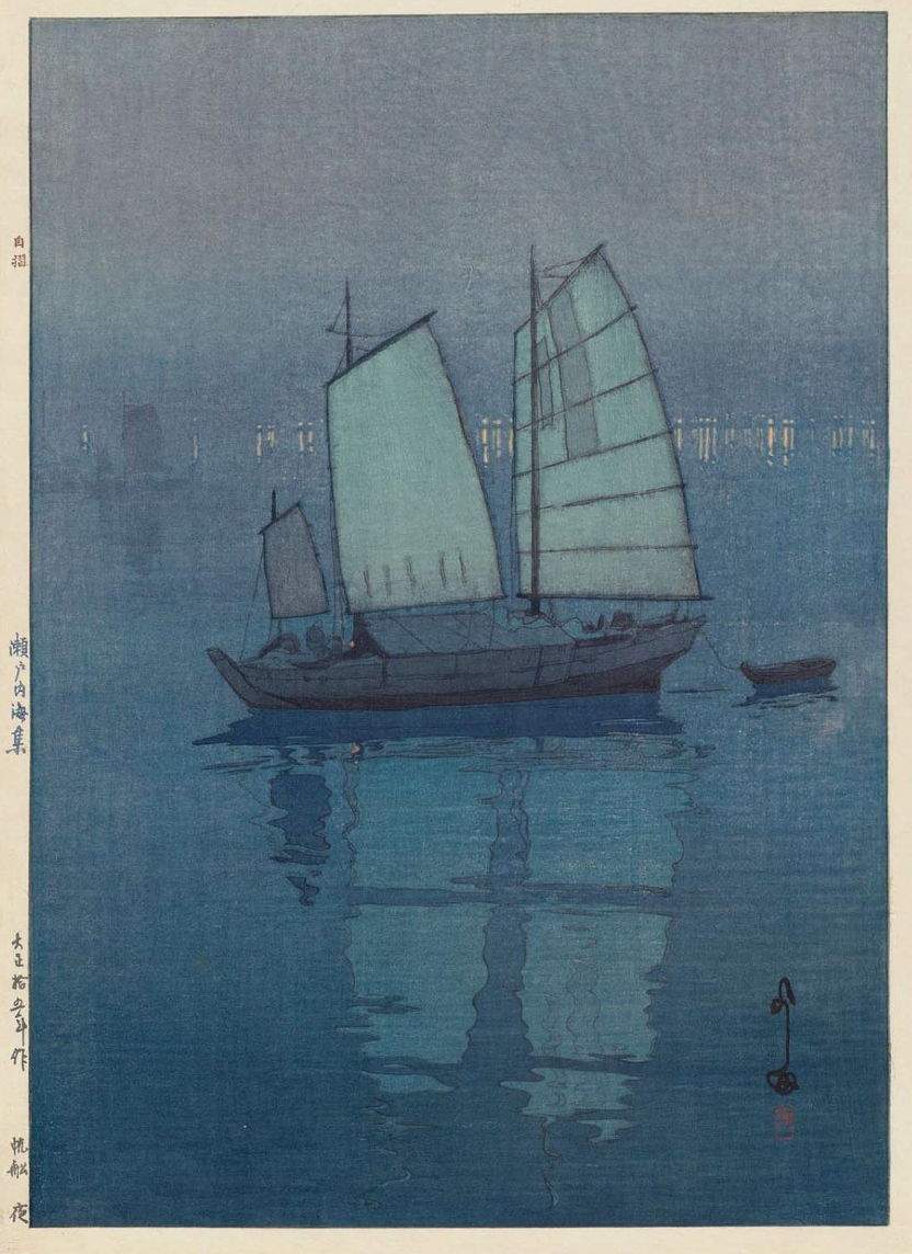 Sailing Boats, Night woodblock print