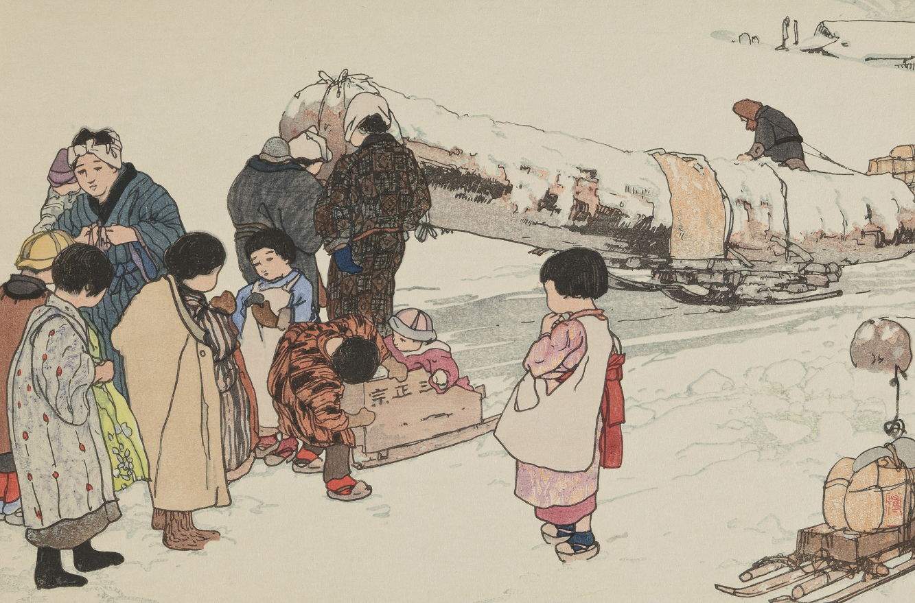 Sleigh woodblock print