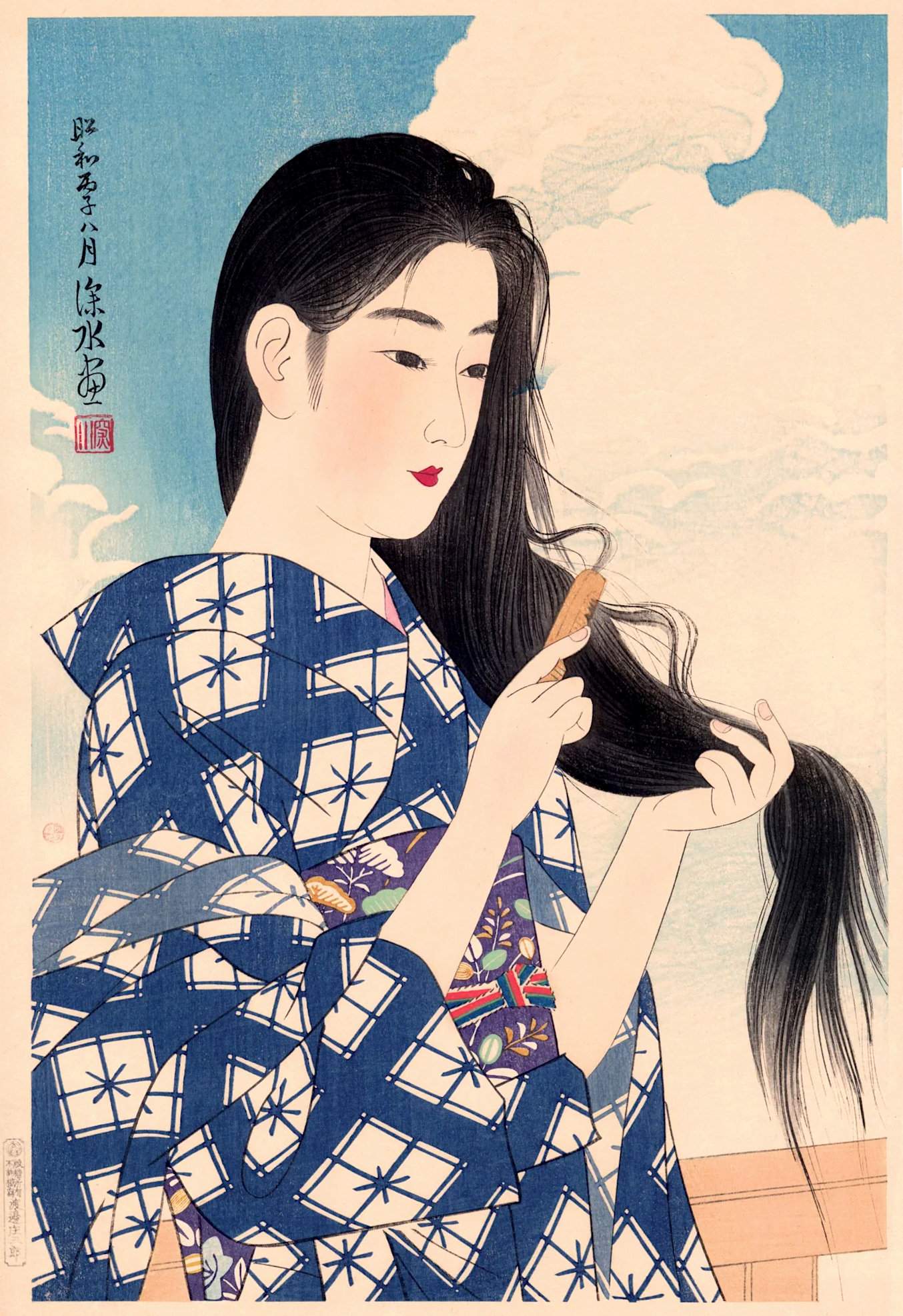 After Washing Her Hair - Ito Shinsui Catalogue woodblock print