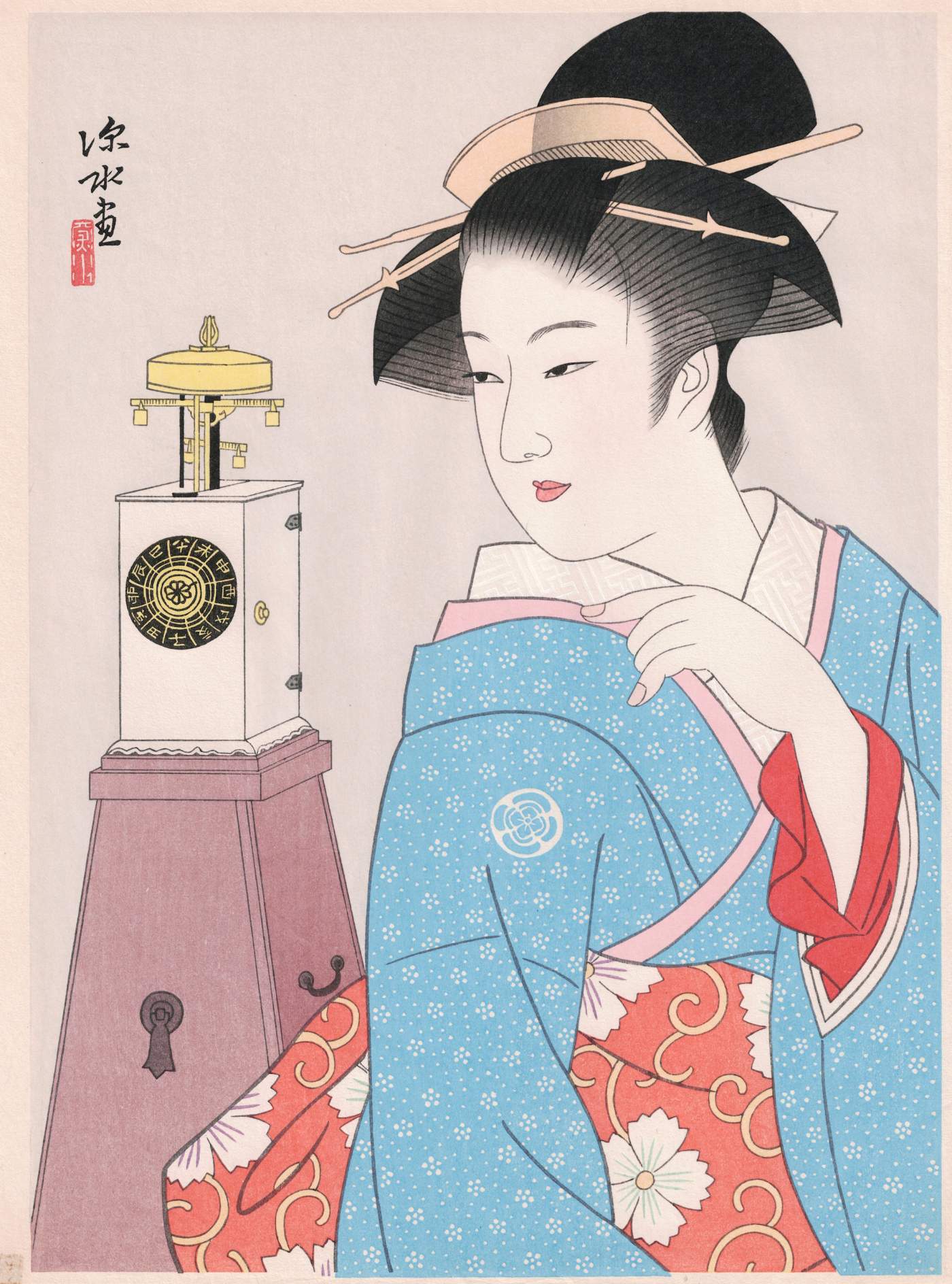 Clock and Beauty I (Tower Clock) - Ito Shinsui Catalogue woodblock print