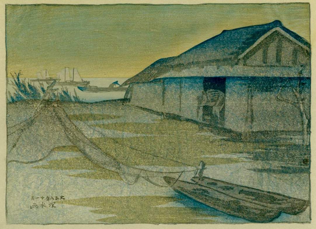 Dawn at Tachiaigawa River - Ito Shinsui Catalogue woodblock print