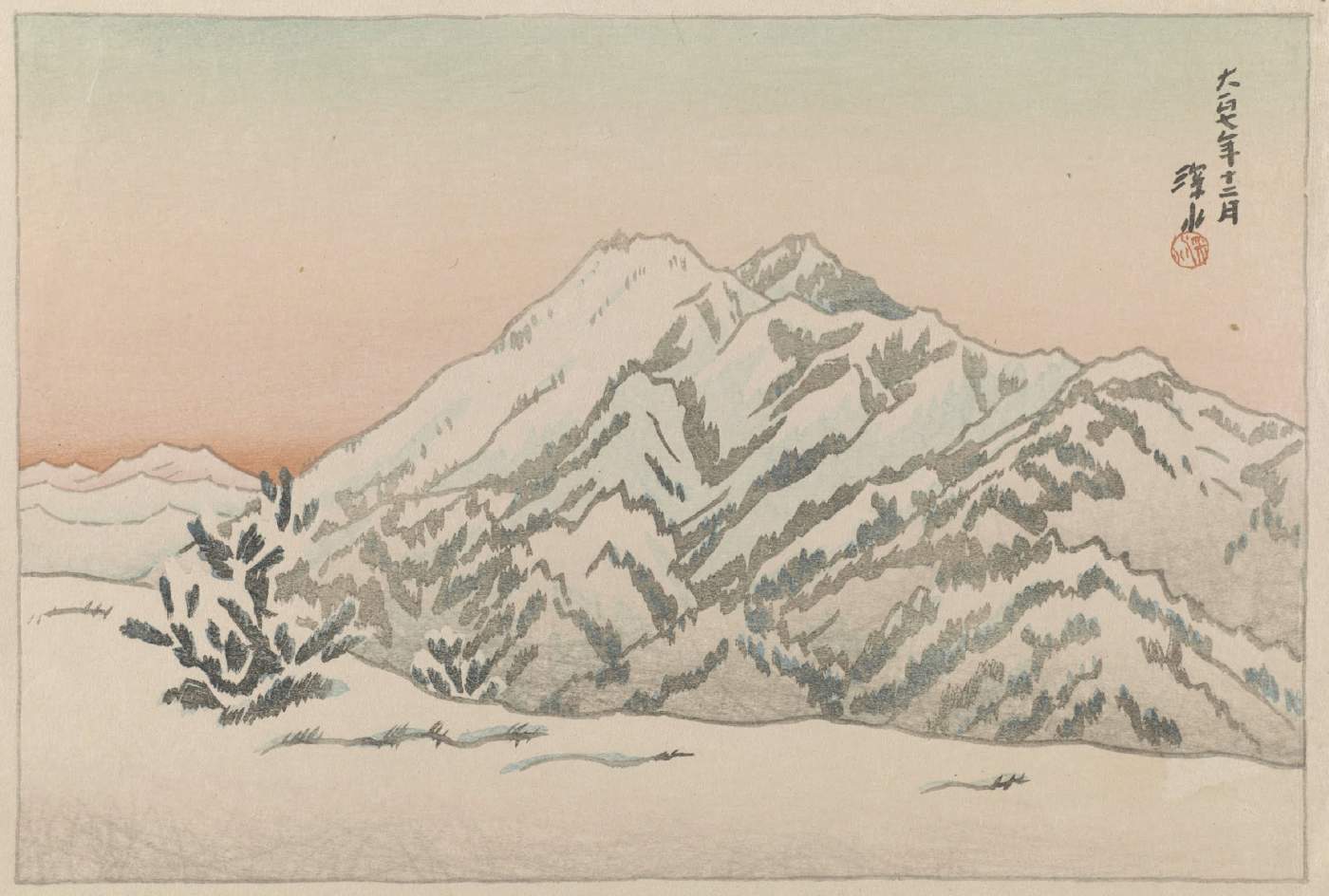 Dawn at the Snowy Mountain - Ito Shinsui Catalogue woodblock print