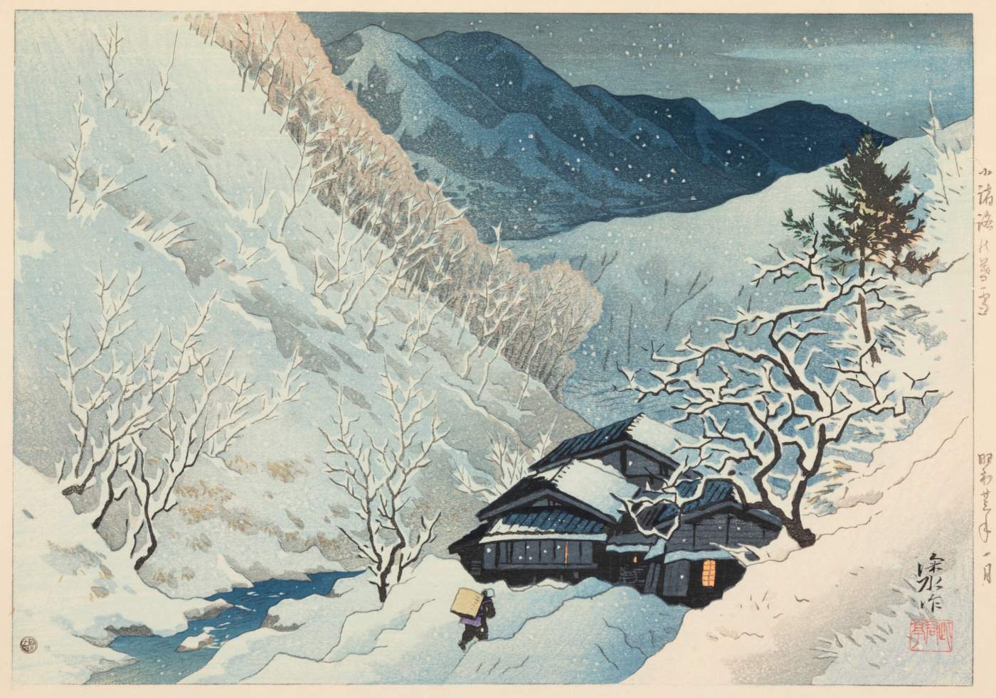 Evening Snow at Komoro - Ito Shinsui Catalogue woodblock print
