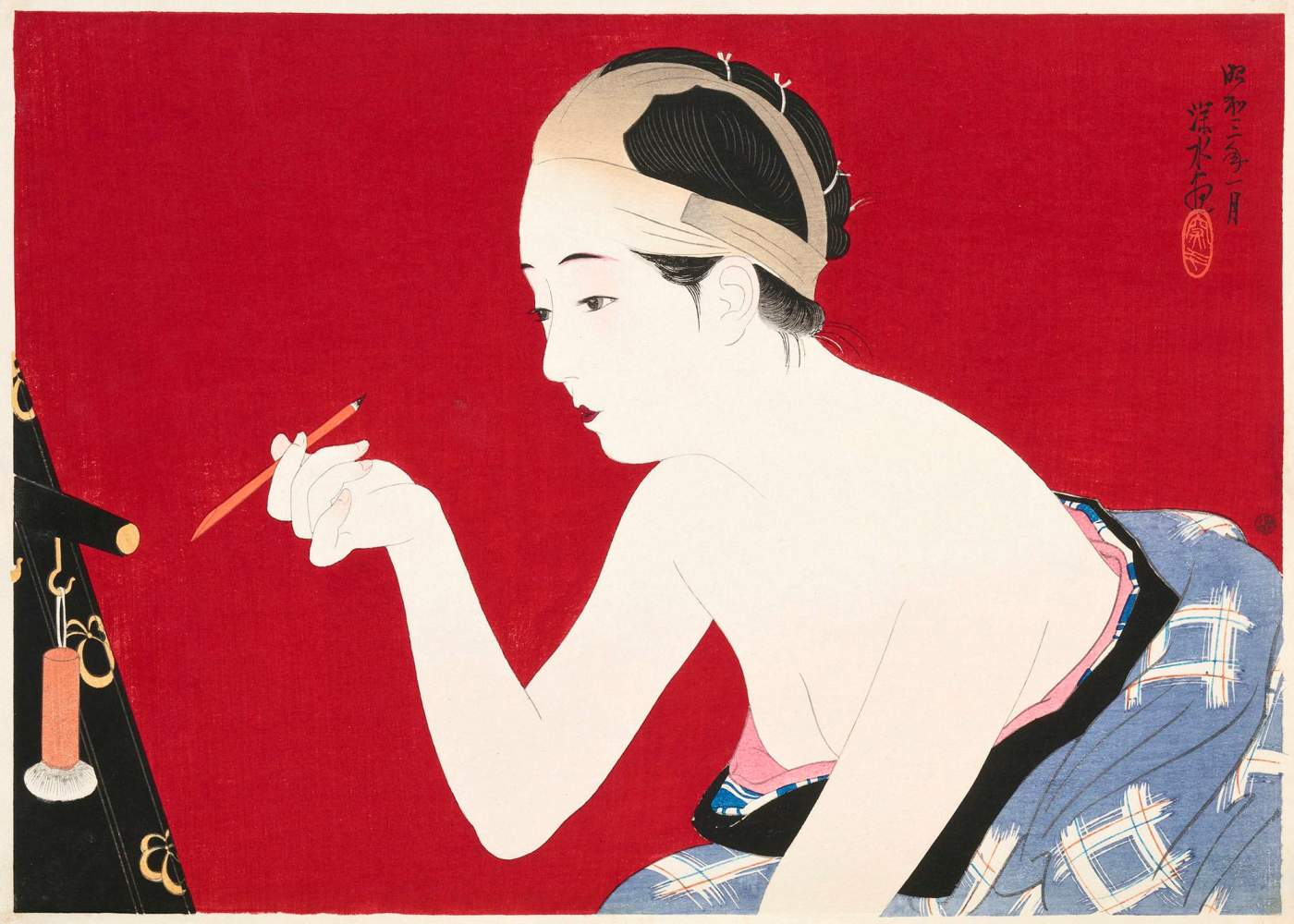 Eyebrow Pencil - Ito Shinsui Catalogue woodblock print