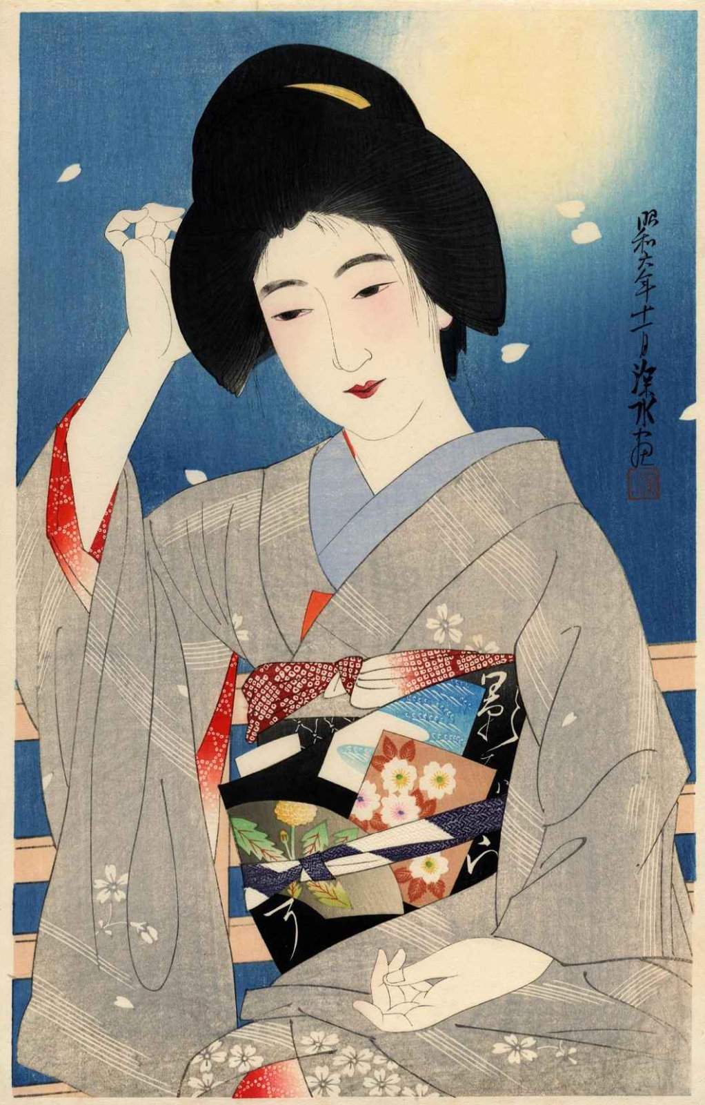 Hazy Moon on a Spring Night - Ito Shinsui Catalogue woodblock print