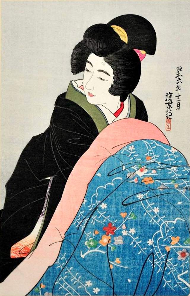 A Japanese Woman (Kotatsu) - Ito Shinsui Catalogue woodblock print