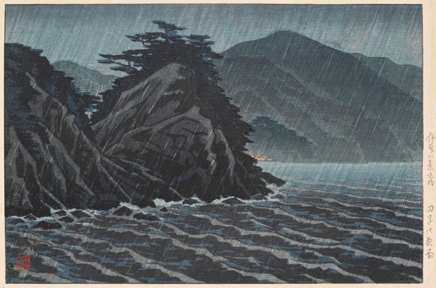 Night Rain at Tago - Ito Shinsui Catalogue woodblock print