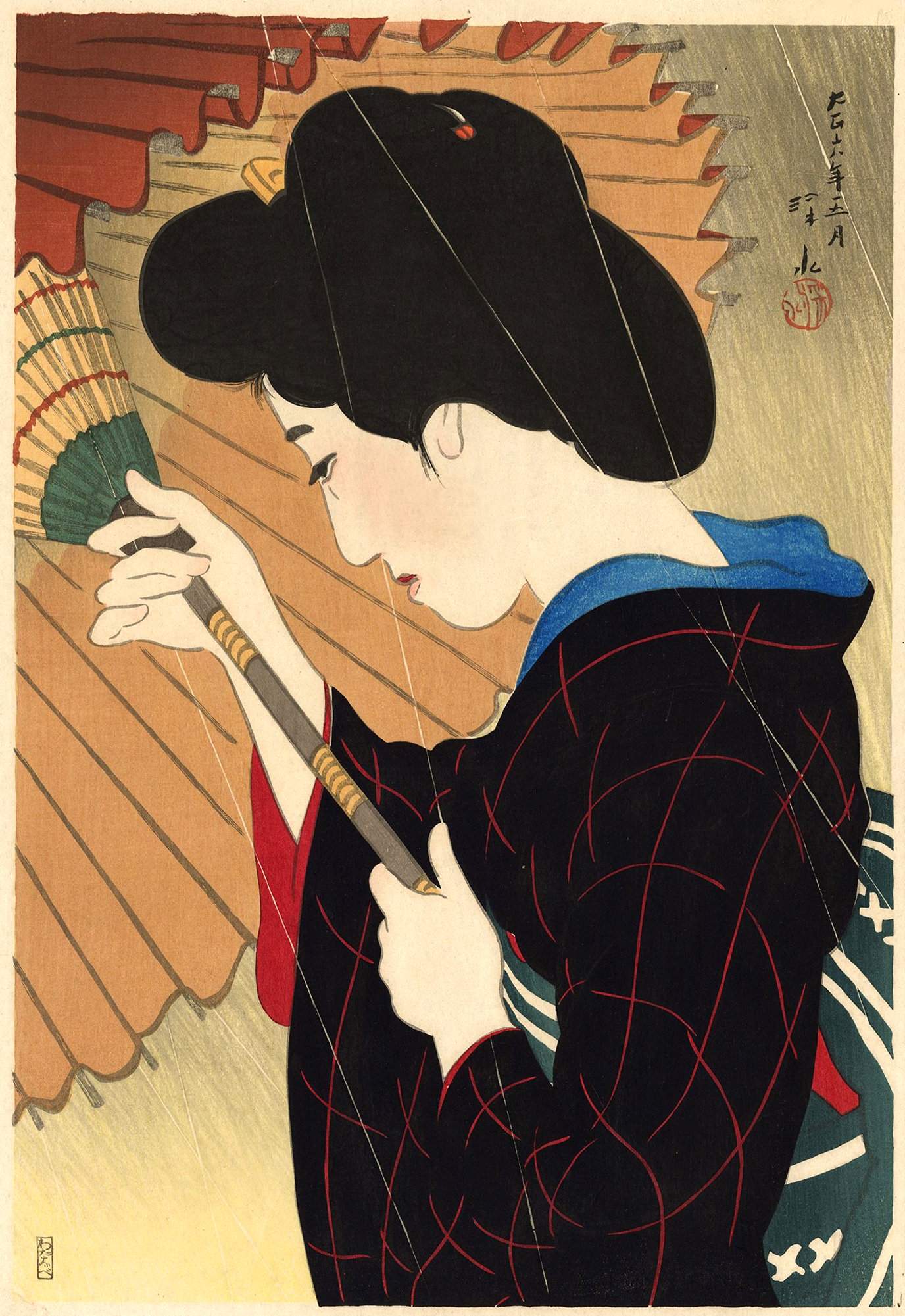 Passing Rain - Ito Shinsui Catalogue woodblock print