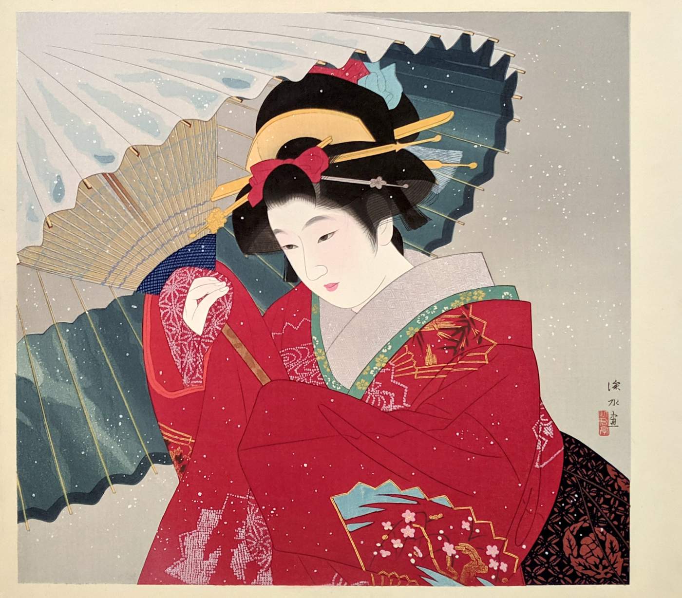 Spring Snow - Ito Shinsui Catalogue woodblock print