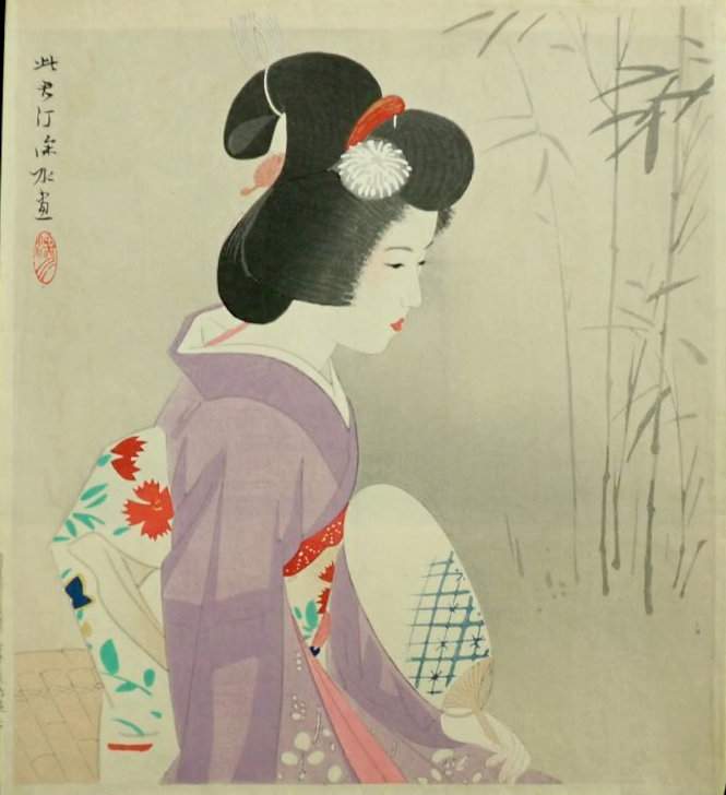 Summer Beauty and Bamboo - Ito Shinsui Catalogue woodblock print