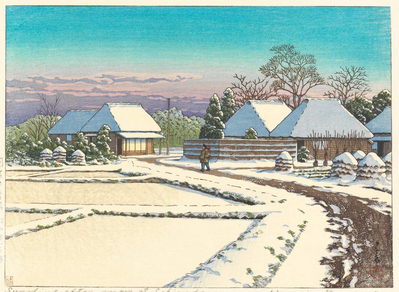 After Snow at Sekiyado - Kawase Hasui Catalogue woodblock print