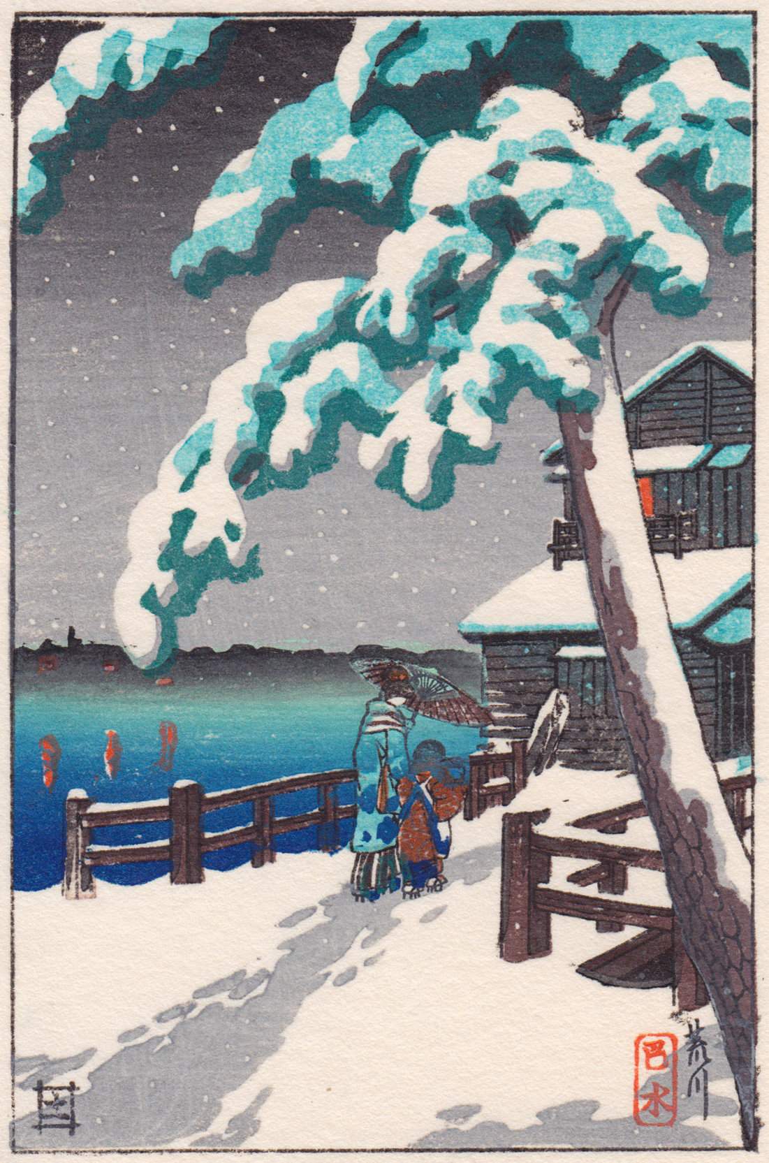 Arakawa in Snow - Kawase Hasui Catalogue woodblock print