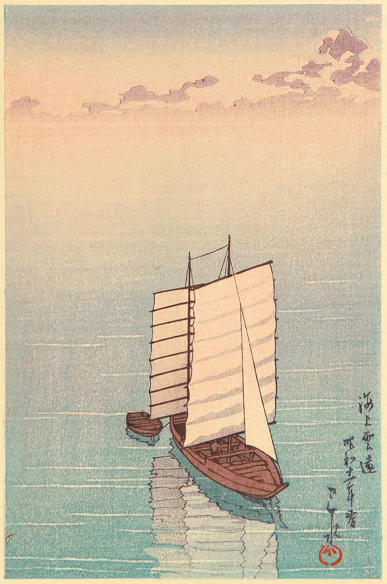 At Sea with Distant Clouds - Kawase Hasui Catalogue woodblock print
