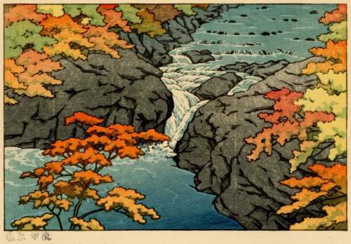 Kawase Hasui - Autumn Stream at Shiobara thumbnail