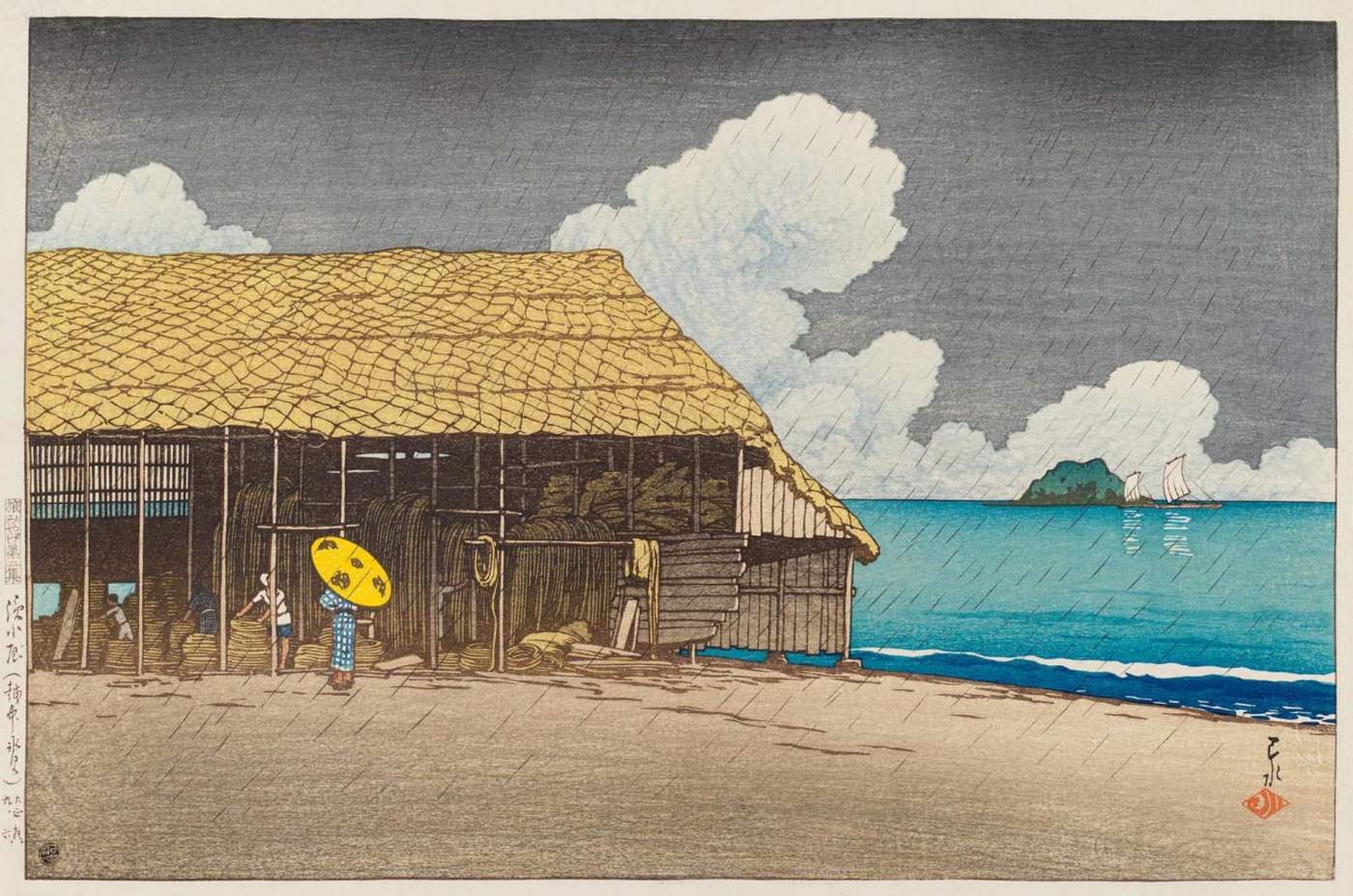 Beach Shed: Himi, Etchu Province - Kawase Hasui Catalogue woodblock print