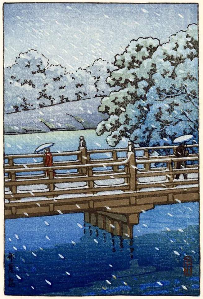 Benkei Bridge in Snow - Kawase Hasui Catalogue woodblock print