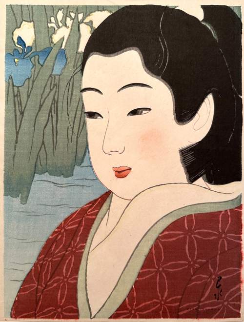 Kawase Hasui - Bijin with Irises thumbnail