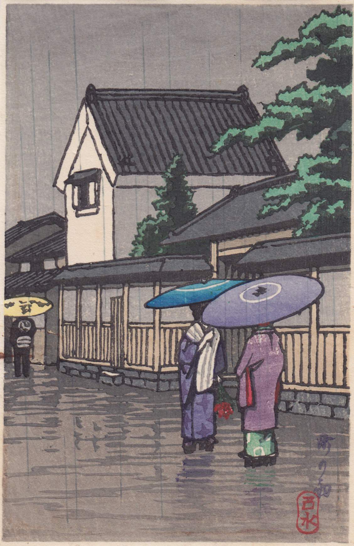 City in the Rain - Kawase Hasui Catalogue woodblock print