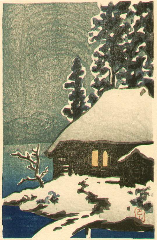 Country House on a Snowy Night - Kawase Hasui Catalogue woodblock print