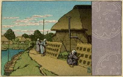 Dried Nori in Morigasaki - Kawase Hasui Catalogue woodblock print