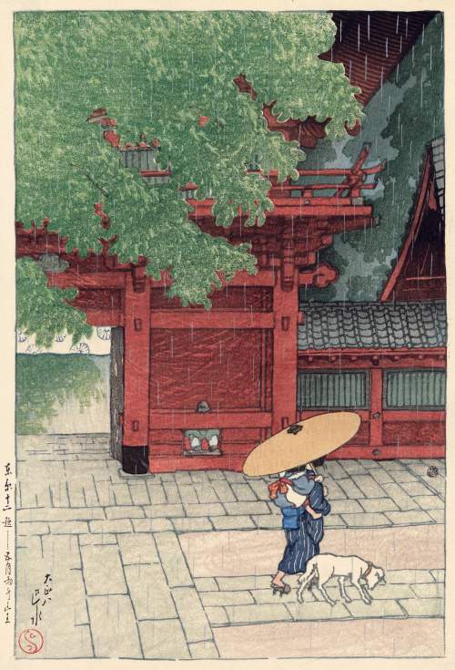 Kawase Hasui - Early Summer Rain at Sanno Shrine thumbnail
