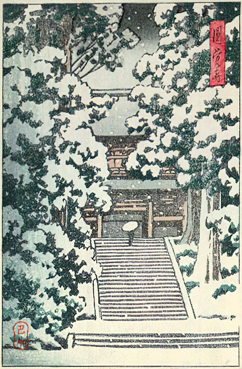 Engakuji Temple in Snow - Kawase Hasui Catalogue woodblock print