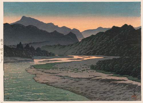 Kawase Hasui - Evening at Minano, Chichibu thumbnail