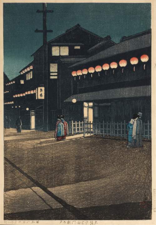 Kawase Hasui - Evening at Soemoncho, Osaka thumbnail